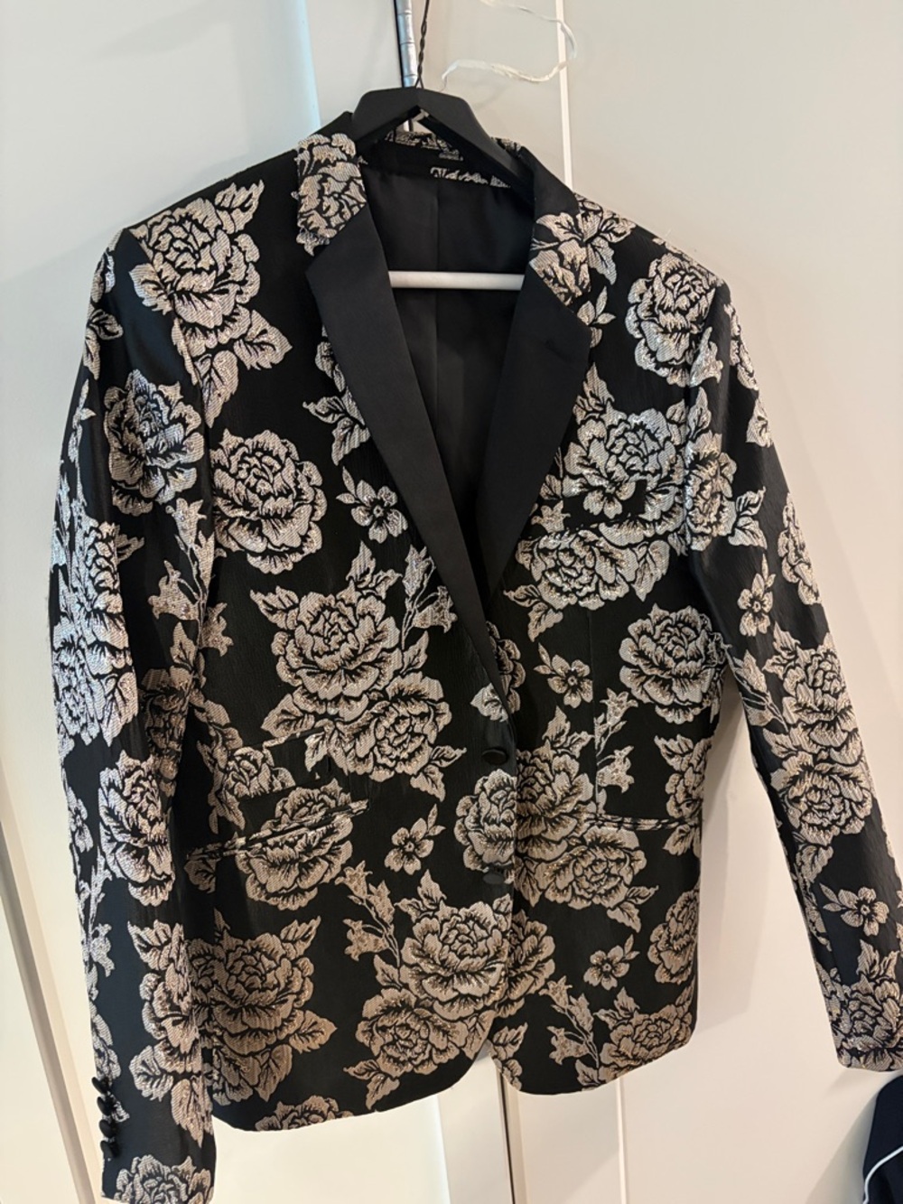 ASOS Black Blazer with Cream Floral Jacquard Pattern